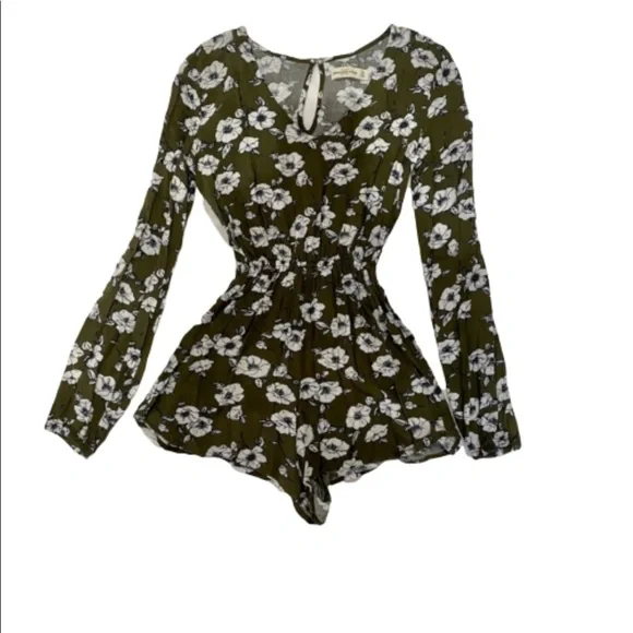 Abercrombie & Fitch Green & White Floral Long Sleeve Women’s Romper Size XS - Picture 3 of 4